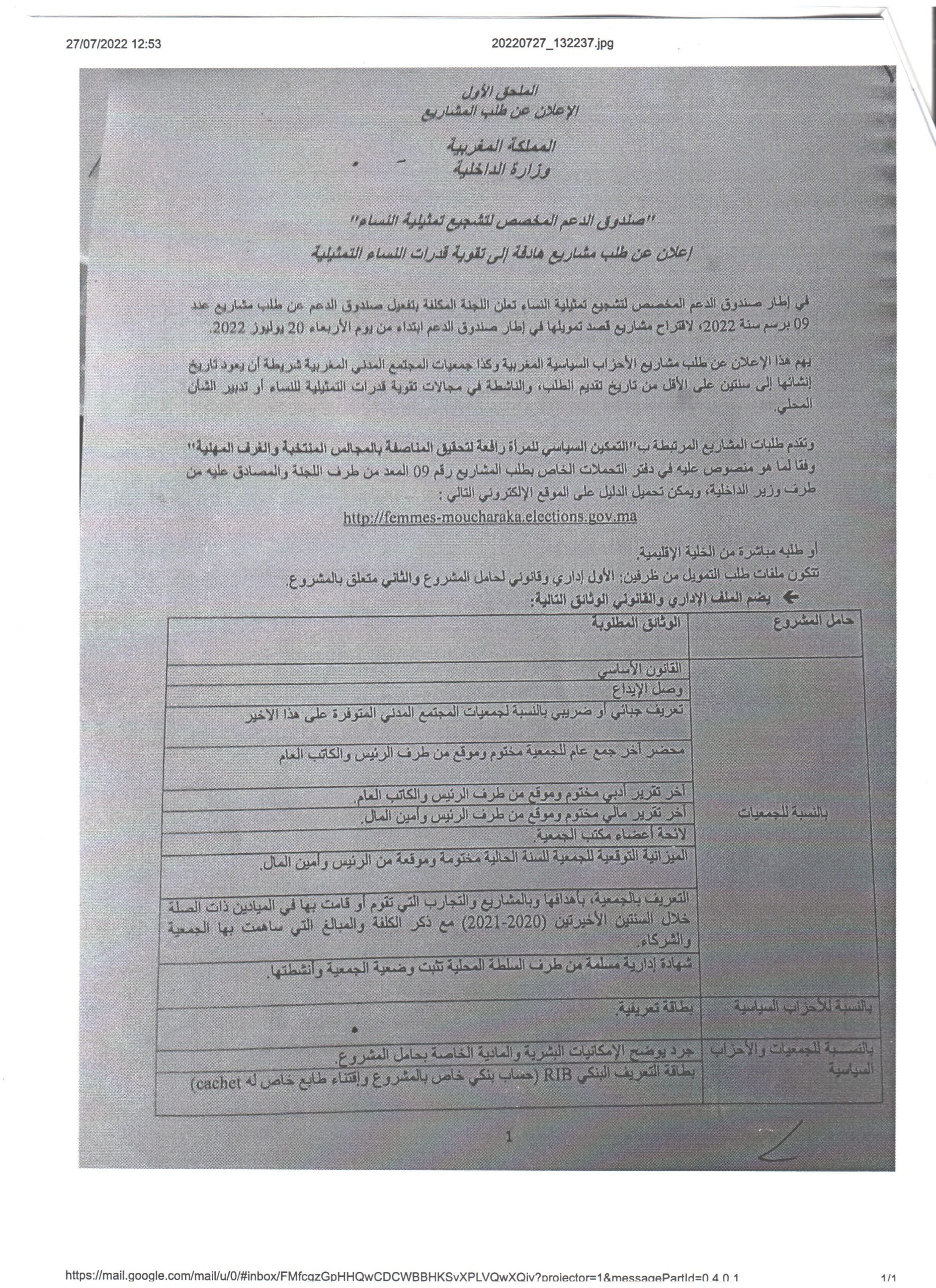 اعلان عن طلب مشاريع في اطار صندوق دعم تشجيع تمثيلية النساء